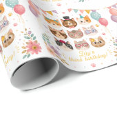 Cute Kat Verjaardags Inpakpapier (Rol Hoek)