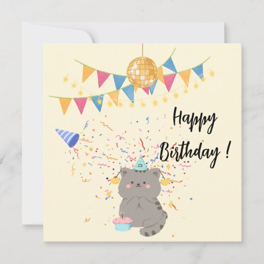 Cute Kat Verjaardagsfeest Uitnodiging | Pastel (Voorkant)