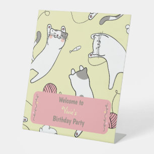 Cute Kat Verjaardagsfeestje Welkom Reclamebord Met Voetstuk