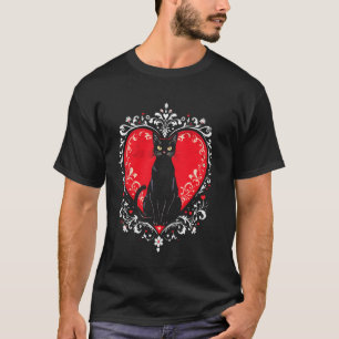 Cute Kat & Vintage Hart T-shirt Zwarte Kattenliefh