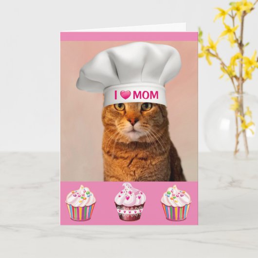 Cute Kat "Voor mama" Verjaardag Kaart (Gele Bloem)