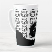 Cute Kat (zwart, wit en roze) Latte Mok (Linkerhoek)