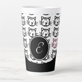 Cute Kat (zwart, wit en roze) Latte Mok