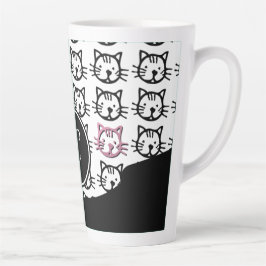 Cute Kat (zwart, wit en roze) Latte Mok