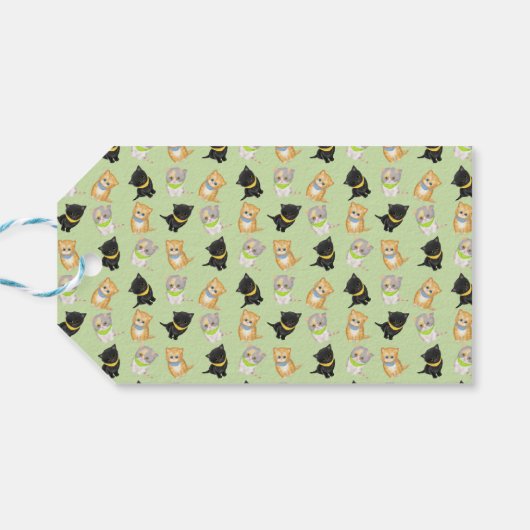 Cute Katie kitten green gift label Cadeaulabel (Achterkant Horizontaal)