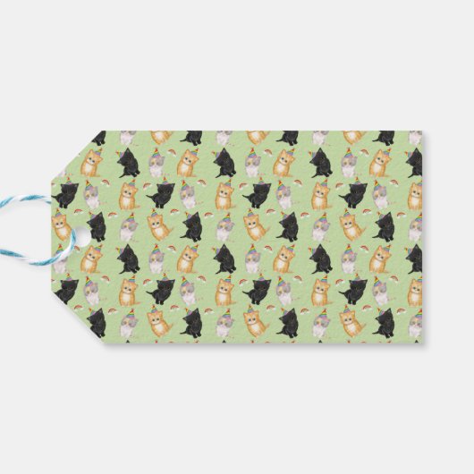 Cute Katie kitten green verjaardagscadeau label Cadeaulabel (Achterkant Horizontaal)