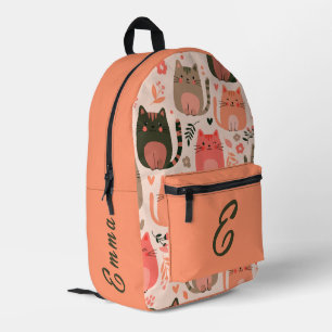 Cute katten en bloempatroon op maat gemaakte monog bedrukte rugzak
