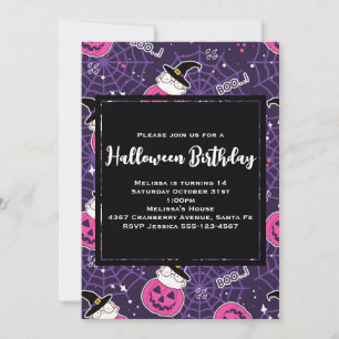 Cute Katten en Pompoenen Halloween Patroon Verjaar Kaart