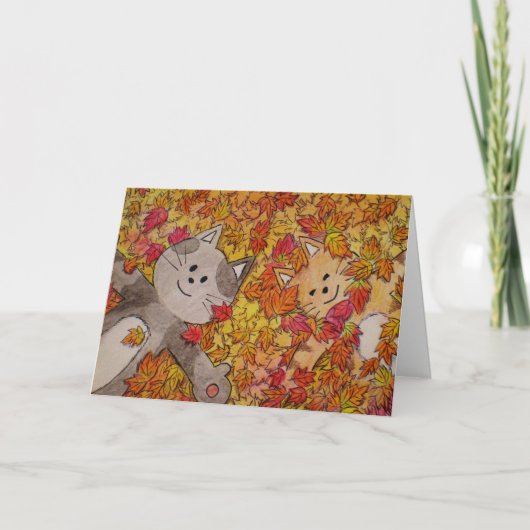 Cute katten in herfstbladeren, Halloween, Thanksgi Kaart (Voorkant)