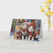 Cute Katten Met Kerstmannenhoeden Kaart (Gele Bloem)