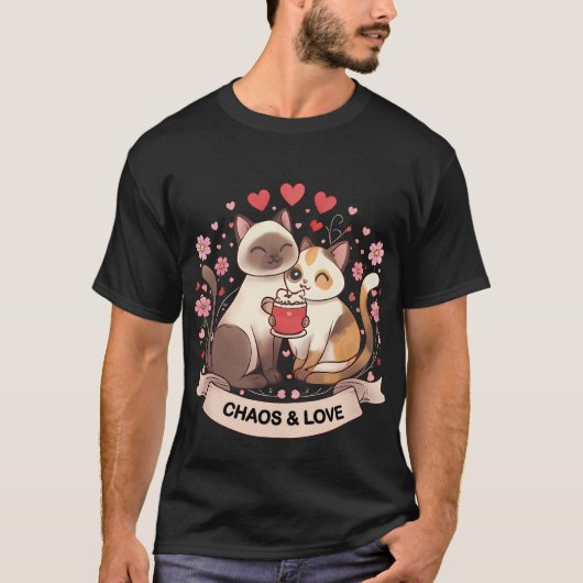 Cute Kattenkoppel Sticker voor Romantisch Cadeau o T-shirt (Voorkant)