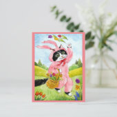 Cute kattenpak bloemen roze paasmakerij briefkaart (Staand voorkant)