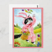 Cute kattenpak bloemen roze paasmakerij briefkaart (Voorkant / Achterkant)