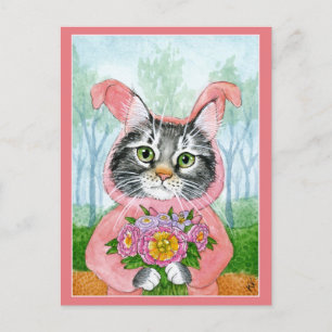 Cute kattenpak bloemen roze paasmakerij briefkaart