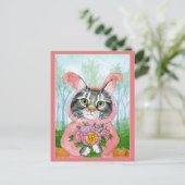 Cute kattenpak bloemen roze paasmakerij briefkaart (Staand voorkant)