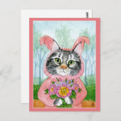 Cute kattenpak bloemen roze paasmakerij briefkaart (Voorkant / Achterkant)