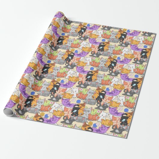 Cute-kattenpatroon Cadeaupapier (Uitgerold)