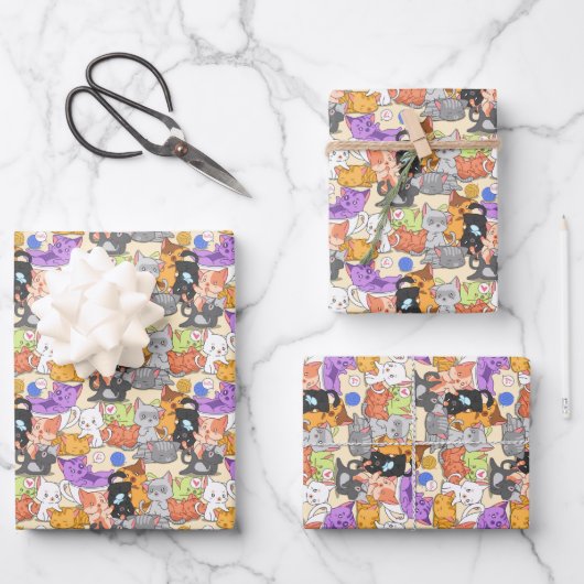Cute-kattenpatroon Inpakpapier Vel (Voorkant)