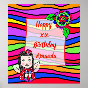 Cute Kaukasian Fairy Girl Happy Birthday Poster