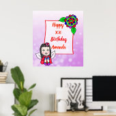 Cute Kaukasian Fairy Girl Happy Birthday Poster (Thuiskantoor)
