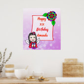 Cute Kaukasian Fairy Girl Happy Birthday Poster (Keuken)