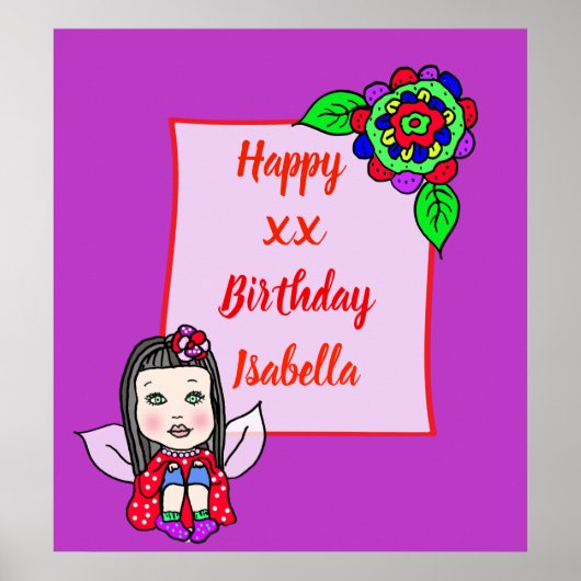 Cute Kaukasian Fairy Girl Happy Birthday Poster (Voorkant)