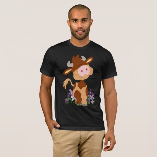 Cute Kauwende Cartoon Koe T-shirt (Voorkant volledig)