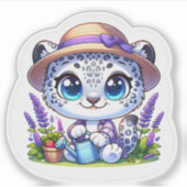 Cute Kawai Bloem Tuinieren Sneeuwluipaard Stickers (Voorkant)