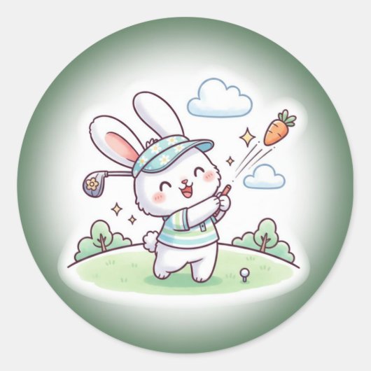 Cute Kawai Bunny Golfer Sport Ronde Sticker (Voorkant)