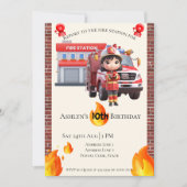 Cute Kawai Fire fighter Girl Theme Birthday Kaart (Voorkant)