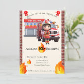 Cute Kawai Fire fighter Girl Theme Birthday Kaart (Staand voorkant)