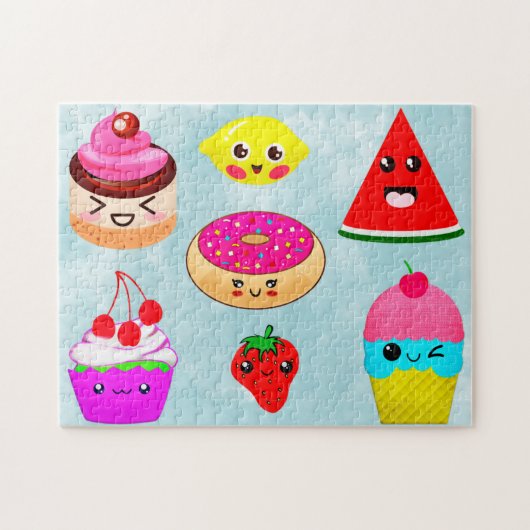 Cute Kawai Fruit & Sweets Kinderen Legpuzzel (Horizontaal)