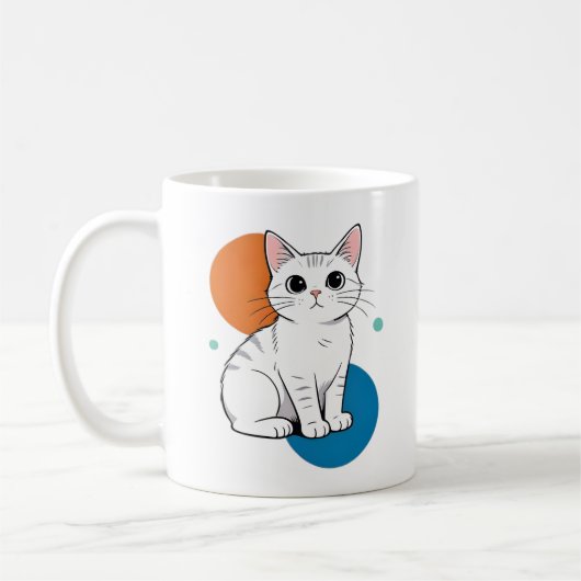 Cute Kawai White Grey Tabby Cat Illustration Koffiemok (Links)