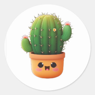Cute kawaii 3d cactus ronde sticker