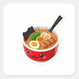Cute Kawaii 3D Ramen Kom Japan Foodie Uitknipfiguu Vierkante Sticker