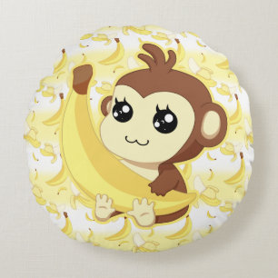Cute Kawaii aap holding banana Rond Kussen