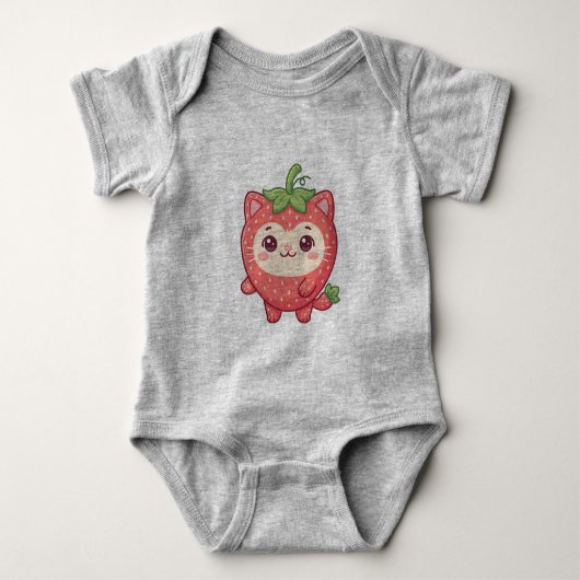 Cute Kawaii Aardbei Kat Baby Rompertje (Voorkant)