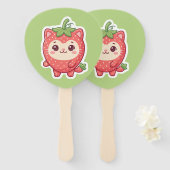 Cute Kawaii Aardbei Kat Handventilator Handwaaier (Voorkant en achterkant)