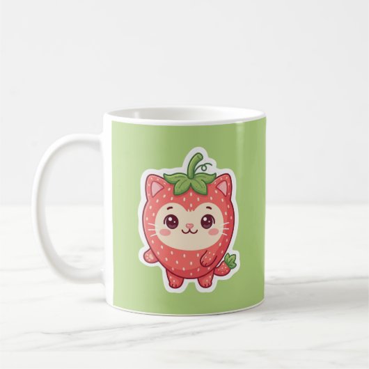Cute Kawaii Aardbei Kat Koffiemok (Links)
