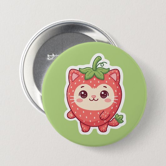 Cute Kawaii Aardbei Kat Pinback Knop Ronde Button 7,6 Cm (Voorkant /achterkant)