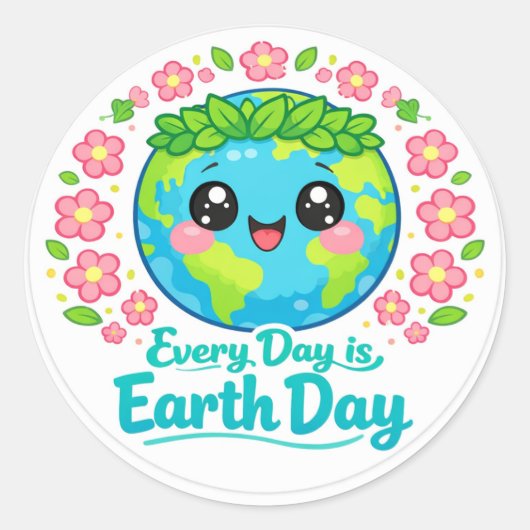 Cute Kawaii Aardedag Ronde Sticker (Voorkant)