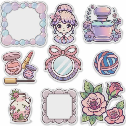 Cute Kawaii Aesthetic Sticker Bundle – Frames, Bea (Voorkant)