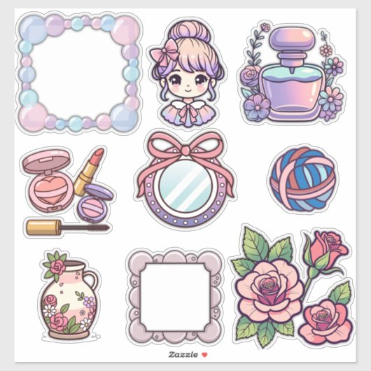 Cute Kawaii Aesthetic Stickerbundel – Frames, Bea Sticker (Vel)