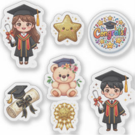 Cute Kawaii Afstudeer Chibi Jongen en Meisje Stick Sticker