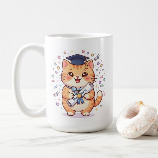 Cute Kawaii Afstudeercat Koffiemok (Met donut)