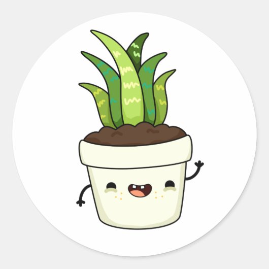 Cute Kawaii Aloe Vera Ronde Sticker (Voorkant)