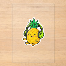 Cute Kawaii Ananas met Hoofdtelefoon SuSticker