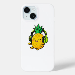 Cute Kawaii Ananas met Hoofdtelefoon SuSticker iPhone 15 Case