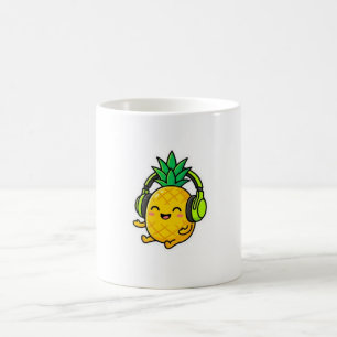 Cute Kawaii Ananas met Hoofdtelefoon SuSticker Koffiemok