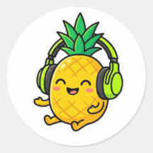 Cute Kawaii Ananas met Hoofdtelefoon SuSticker